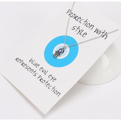 Wish Card Hand of Fatima Lucky Eyes Necklace for Women Colar Jewelry Friendship Birthday Gifts with Card Adjustable Chian CN45