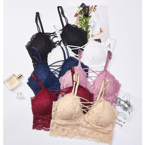 Ladies Sexy Lace Beauty Back Cross Straps Without Steel Ring Adjustable Bra