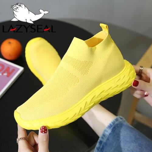LazySeal New Air Mesh Women Platform Ankle Boots Shoes Woman Breathable Round Toe Slip-on Flats Women Sneakers Ladies Footwear