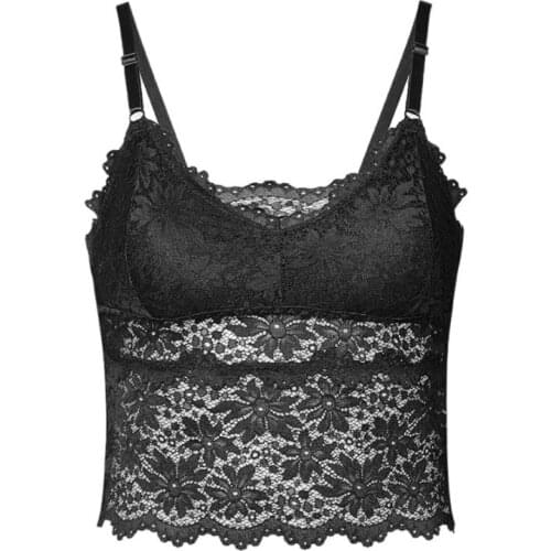Women Lace Beauty Strap Sexy Camis Chest Pad Summer Crop Tops Sexy Gathered Push Up Bra Womens Camisole Tank Top W1