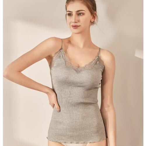 Womens 70% Real Silk 30% Cotton Lace Camisole Top Vest Sleepwear Spaghetti Strap 3001