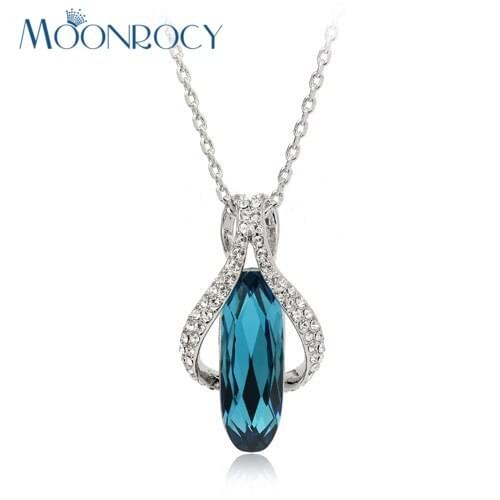 MOONROCY Free Shipping Silver Color Austrian Blue Crystal Necklace Austrian Crystal Necklace jewelry Choker for Women