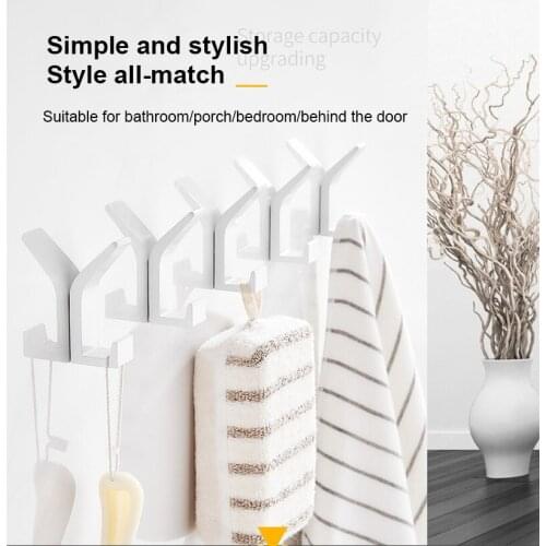 1pc Punch-free Bathroom Storage Rack Space Aluminum Multi-Purpose Hooks Door Back Coat Hook Strong Viscose Seamless Towel Hook