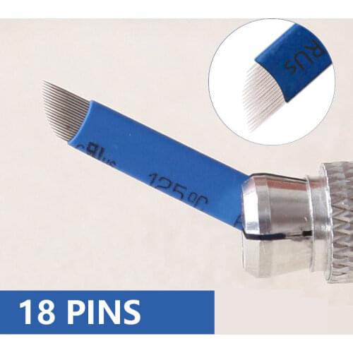 100 PCS blue 18-Pin Permanent Makeup Manual Eyebrow Tattoo Needles Blade For 3D Embroidery Microblading Tattoo Pen Machine