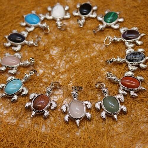 12pcs Natural Agates pendant turtle Necklace Pendants Lucky Amulet Quartz Treat Crystal Charm for Jewelry Making Free