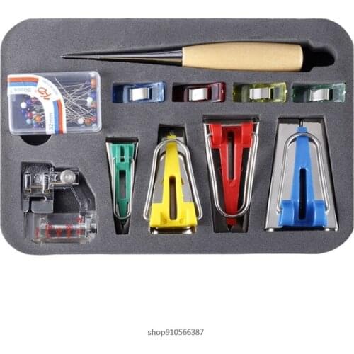 60pcs Sewing Patchwork Tool Cloth Bias Binding Tape Maker Wooden Awl Clips Kit for Electric Sewing Machine Accessories Wholesale