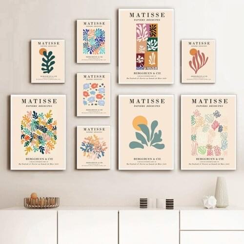 Abstract Matisse Coral Flowers Leaf Sun Nordic Posters And Prints Wall Art Canvas Painting Wall Pictures For Living Room Decor