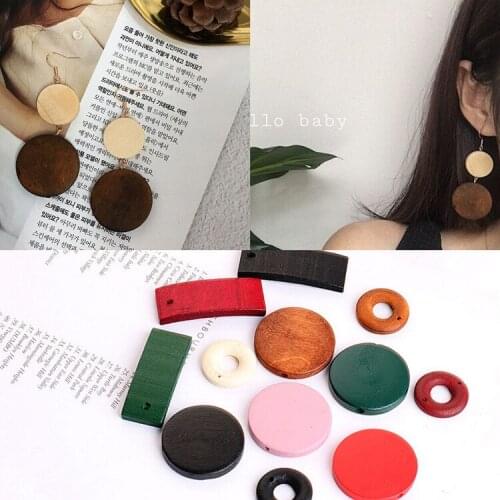 DIY accessories Korea wood rectangular ring pendant earrings earrings disc perforated material Pendant