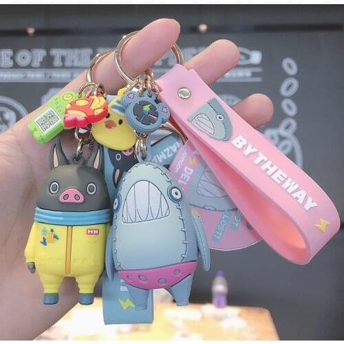 Cartoon Animal Series KeyChain Cute White Shark Cartoon Silicone Anime Key Chain Fashion Couple Student Bag Doll KeyChain