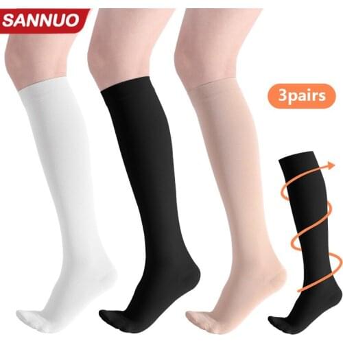 Sinocare 3 pairs Stockings Compression Sport Socks Medical Nursing Prevent Varicose Veins Socks Fit for Athletic Running Cycling