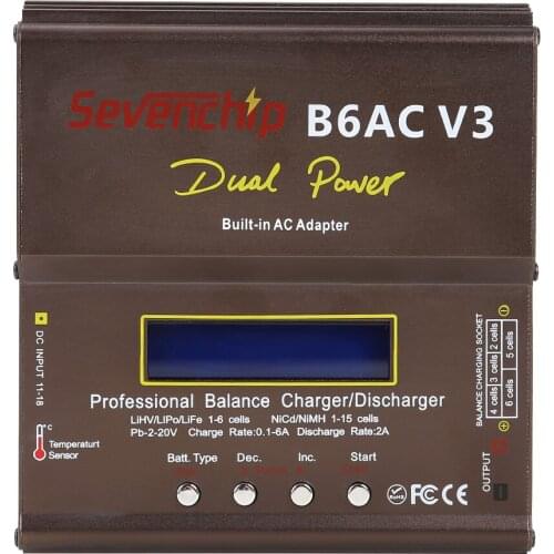 Digital LCD Screen B6AC 80W Balance Charger NiCd NiMH Lipo LiHV Battery Power Adapter for RC Helicopter with EU Plug