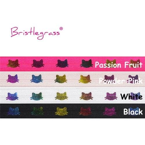 BRISTLEGRASS Combo 4 Yard 5/8" 15mm Rainbow Cat Foil Print Foldover Elastic FOE Spandex Band Hair Tie Headband Dress Sewing Trim