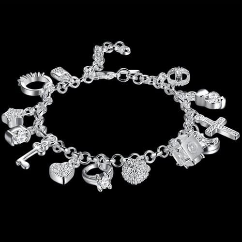 Hot sale fashion 925 sterling silver Bracelet for woman Pretty heart Zircon Pendant chain Wedding party Gifts classic Jewelry