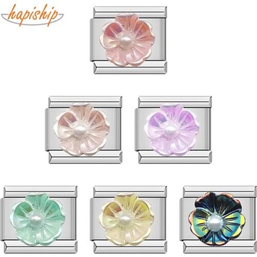 Hapiship 2021 New Original Daisy 6 Color Flower Italian Links Charm Fit 9mm Bracelet Stainless Steel Jewelry DIY Making DJ295