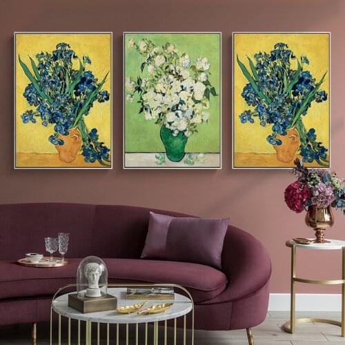 Van Gogh Famous Artwork Retro Flower Wall Art Printing Nordic Canvas Poster Wall Picture Living Room Decoration Oil Painting