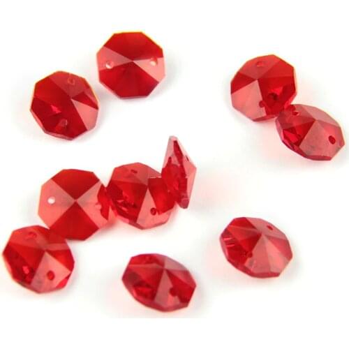 14mm Red Octagon Beads Glass Crystal Prisms 1 Hole/2 Holes Chandelier DIY Ornament