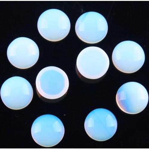 30PCS/lot Opalite Cabochon CAB 8mm Round Natural Stone Flat Back No Hole Beads fit Stud Earrings for DIY Jewelry Finding QU3164