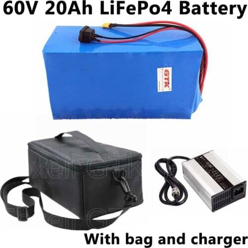 LiFePO4 60V 20AH Lithium Battery for 1500W 1000W Electric Scooter ebike electric wheelchair rickshaw golf cart+5A charger+bag