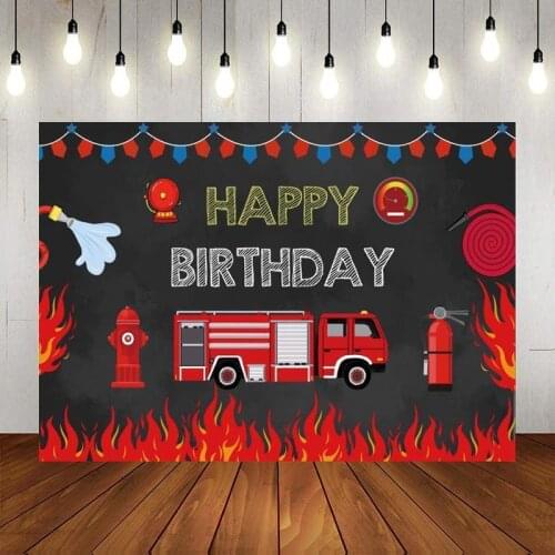 Little Fireman Series Cartoon Backdrop Boy Birthday Picture Party Decorate Fire Engine Fire Extinguisher Background Photo Studio