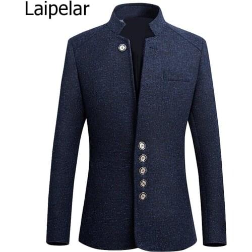 2020 Brand Mens Vintage Blazer Coats Chinese Style Business Dress Casual Stand Collar Jackets Male Slim Fit Suit