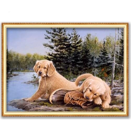 Animal Golden Retriever DIY 11CT Cross Stitch Embroidery Kits Craft Needlework Set Printed Canvas Cotton Thread Home Decoration