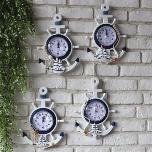 Home decoration Mediterranean Sea sailing wall clock watch in stock needle digital single face Ship 's anchor helmsman clock