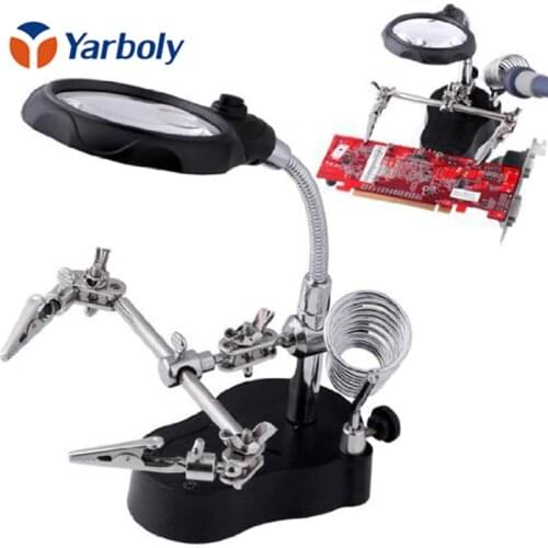 Desk Magnifier LED Light Soldering Iron Stand Clamp Clip Helping Hand Magnifying Circuit Board