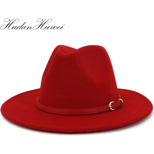 2020 New Best Sell Men Women Red Wool Fedora Hat Wide Brim Jazz Hat Church Hat Elegant Lady Pop Hat Party Fedora Hat