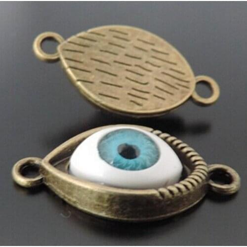 Wholesale 25pcs Antiqued bronze Blue Evil Eye Alloy Charms Connector Pendant fashion jewelry finding for necklace free shiping