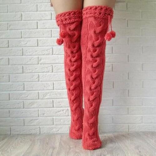 Autumn Warm Knit Long Socks Sexy Black Thigh High Over The Knee Socks Womens Long Knitted Stockings For Girls Ladies
