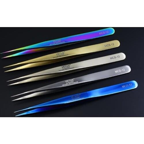 100pcs MCS-15/12 series Rainbow Tweezers Eyelash Extension Tweezer Stainless Steel Tweezer SN28