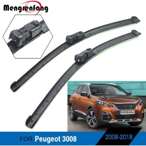 For Peugeot 3008 Car Accessories Front Windscreen Wiper Blades Soft Rubber Wiper Push Button Arms 2008-2018