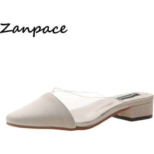 Slippers Women 2019 Summer PVC Square Top Transparent Shoes Cotton Fabric Outside Shallow Muller Shoes Ladies Flip Flops Slides