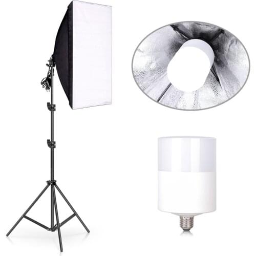 Photography Studio Continuous 50x70CM Soft Box Lighting Kit E27 20W 6500K Bulb With 200cm Light Stand for Photo Video Shooting