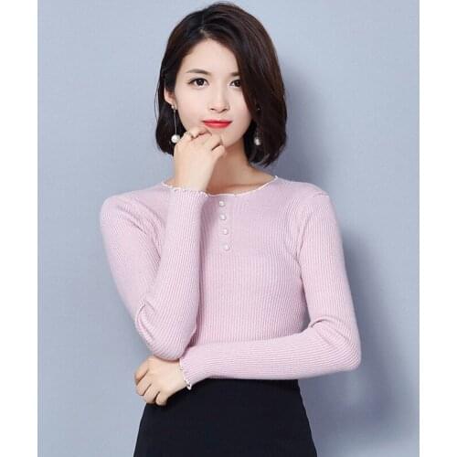 2018 Autumn New Self-cultivation Thin Round Neck Long Sleeve Solid Color Four Button Sweater Rendering Unlined Upper Garment