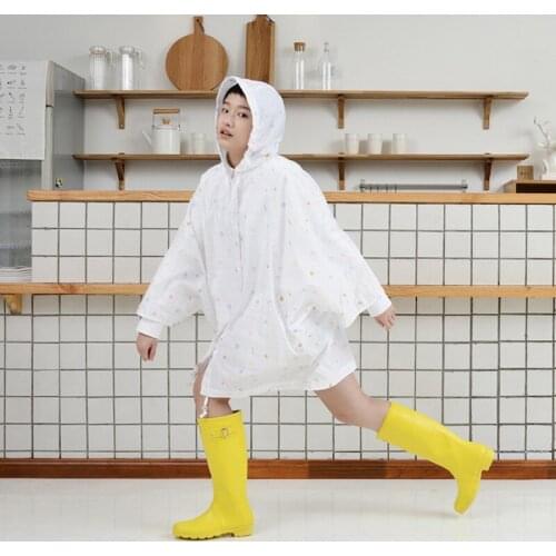 Tiohoh New Fashion Women Geometric White Blue Hoodie Rain Coat Travel Waterproof Rainwear Adult Poncho Outdoor Rain Coat