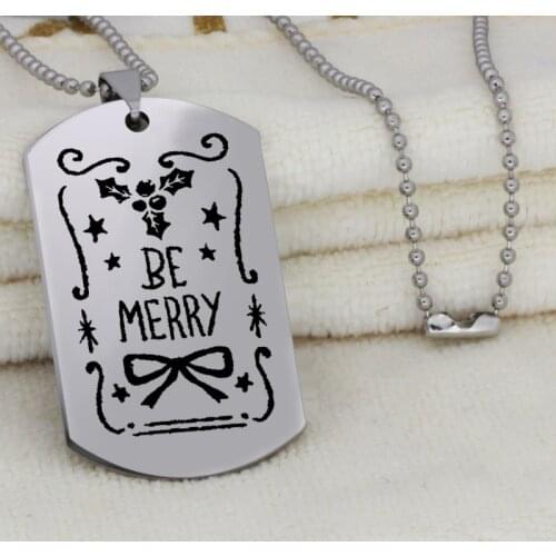 Ufine Christmas gift jewelry be merry Bow pendant army card stainless steel custom necklace N4566