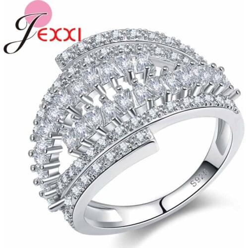 Vintage CZ Nice Jewelry Women Silver Color Rings With 925 Sterling Silver Elegant Wedding Engagement For Lady