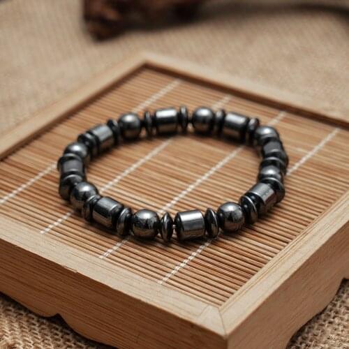 Vintage Black Natural Stone Beads Couple Magnetic Bracelets Men Women Lady Transparent Bead Yoga Elastic Bracelets Jewelry Gift