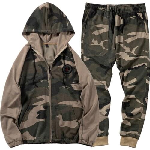 Ymwmhu Camouflage Mens Sets Long Sleeve Zipper Hoodies Loose Fashion Autumn and Winter Outfits Sport Wear Army Green Pants
