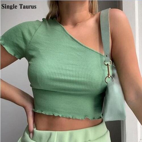 Skew Collar T-Shirts Women Short Sleeve Slim Streetwear Off The Shoulder Tops for Women Summer Harajuku Korean Woman Crop Tops