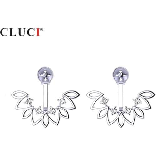CLUCI Silver 925 Zircon Earrings For Women Water 925 Sterling Silver Pearl Earring Mounting Flower Drop Earrings SE118SB