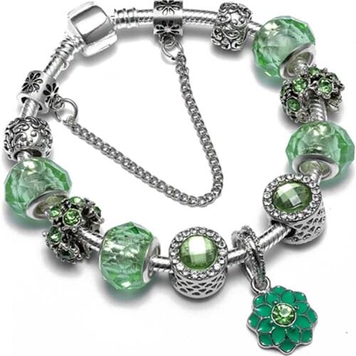 Beiver Fashion European Beads Charms Bracelet Bangle For Women Crystal Flower Beads Fit Brand Bracelets Jewelry Accessories