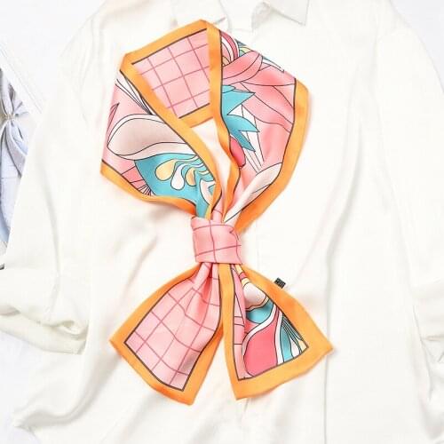 Women Floral Neck Scarf Bright Pattern Long Silky Bandana Hot Wide Hair Scarf Neck Tie 13x130 cm