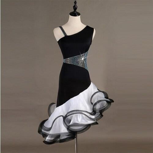 Svitania Latin Dance Dress Women Ladies Sleeveness Rhinestone Bling Dancewear Samba Dance Latin Salsa Dresses Slim