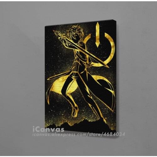 Golden Design SAO Kirito Poster Framed Wooden Canvas Wall Art Decoration Prints for Living Room Home Frame Decor Painting