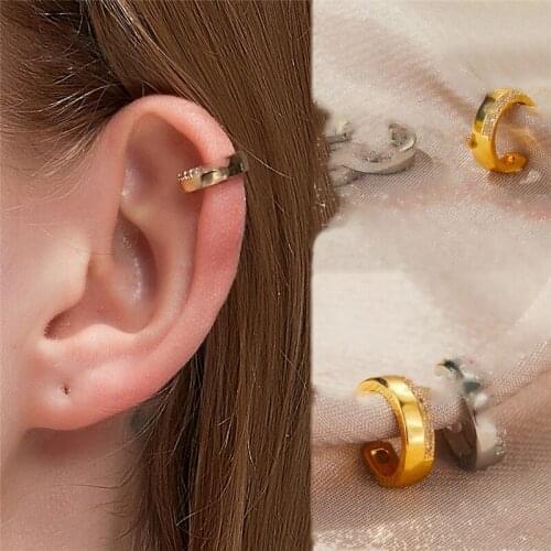 Simple style smooth C shaped Crystal Earrings For Women Girls Fashion Classic Rhinestone Clip Ear Jewelry Party Gifts 1 piece