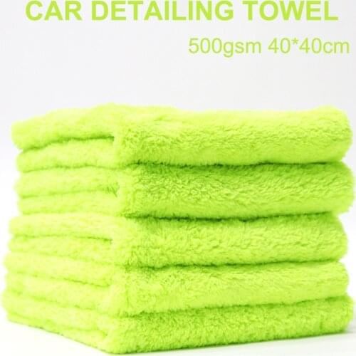 1pcs Green Microfiber Car Detailing Waxing Towel 40*40cm 500gsm Coral Fleece Cloth Thick Strong Water Absorption