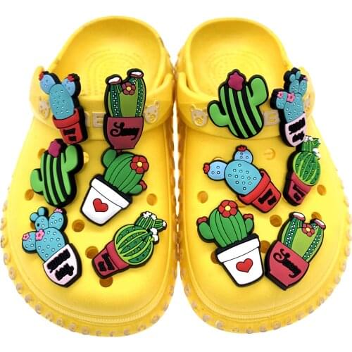 10PCS/Set Plant Cartoon Cactus Series Shoes Charms Cartoon Lovely Decoration For Kids Gifts Silicone Croc Jibizt Accessoires