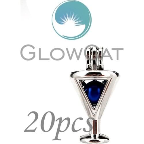 20X KK884 Silver Wine Glasses Beads Cage Jewelry Making Essential Oil Diffuser Pearl Cage Locket Pendant for Oyster